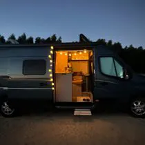 van at night with lights